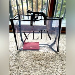 VALENTINO grande plage tote bag with gold hardware.